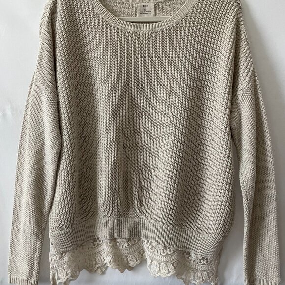 Bundle 2 Pins And Needles Anthropologie Green Ivory Crew Lace Hem Sweater XS - Picture 3 of 16